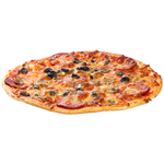 Pizza With Salami Black Olives And Mushrooms